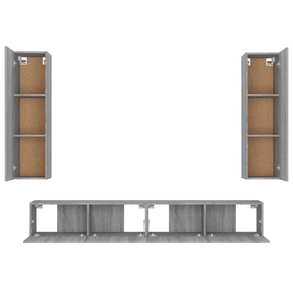 Set de muebles para TV 4 pzas madera contrachapada gris