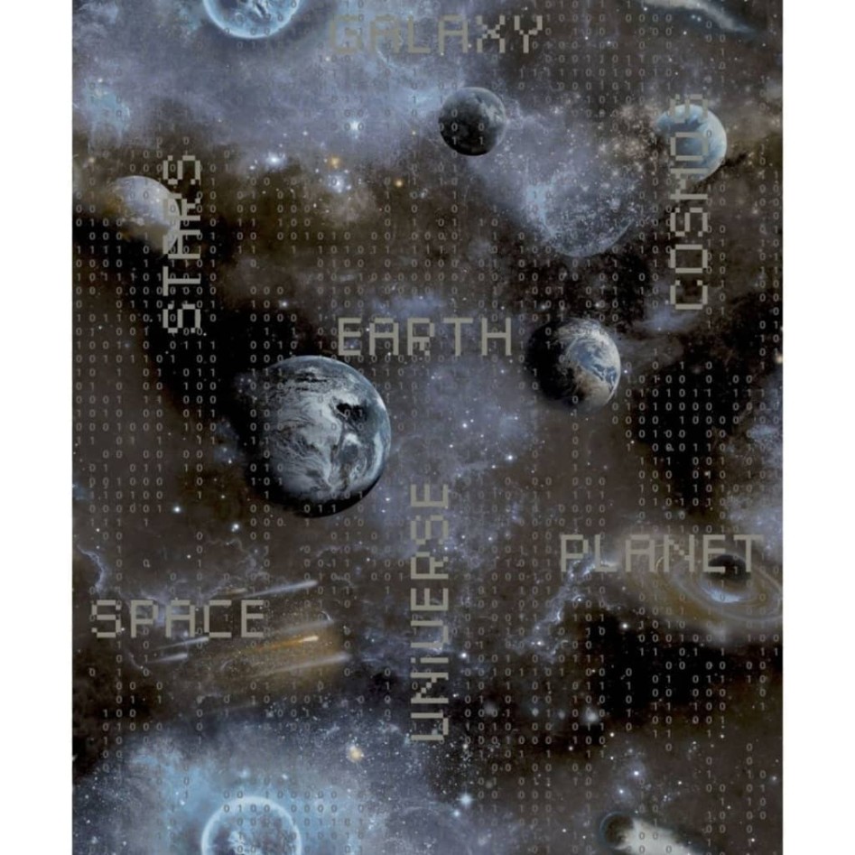 Noordwand Papel de pared Good Vibes Galaxy Planets and Text azul