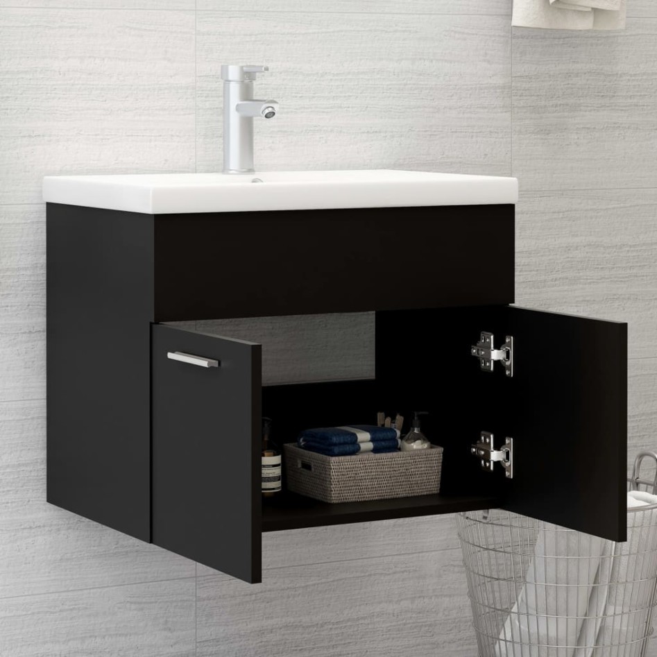 Armario para lavabo madera contrachapada negro 60x38,5x46