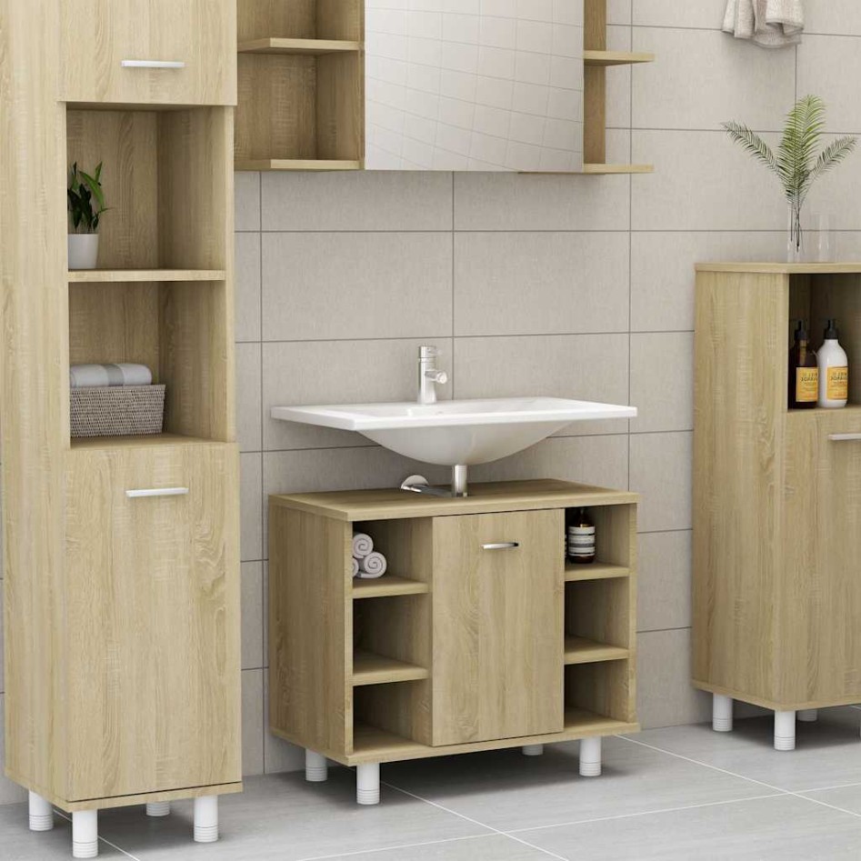 Armario de baño madera contrachapada color roble 60x32x53,5