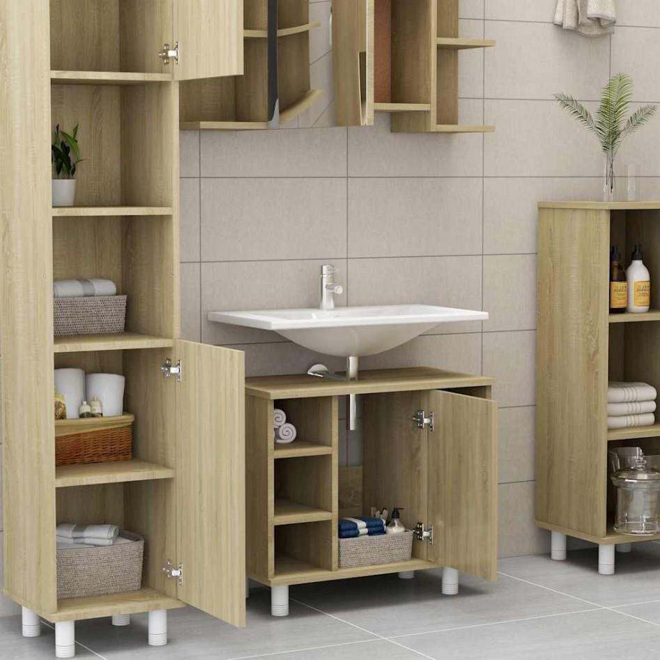 Armario de baño madera contrachapada color roble 60x32x53,5