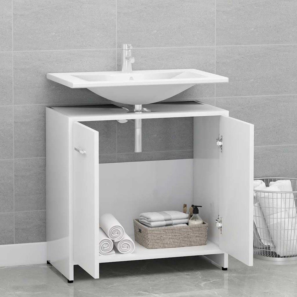 Armario de baño madera contrachapada blanco 60x33x61