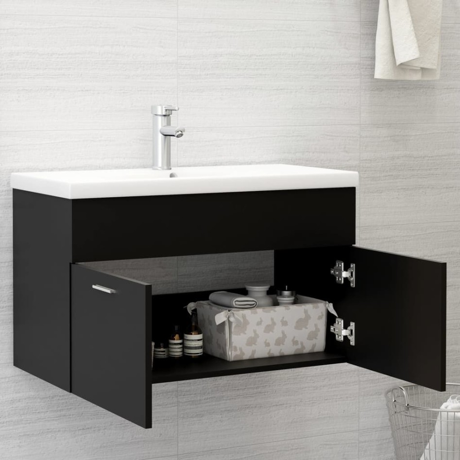 Armario para lavabo madera contrachapada negro 80x38,5x46