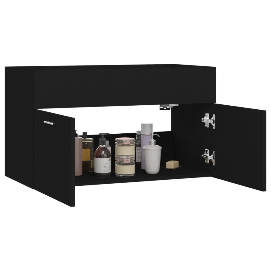 Armario para lavabo madera contrachapada negro 80x38,5x46