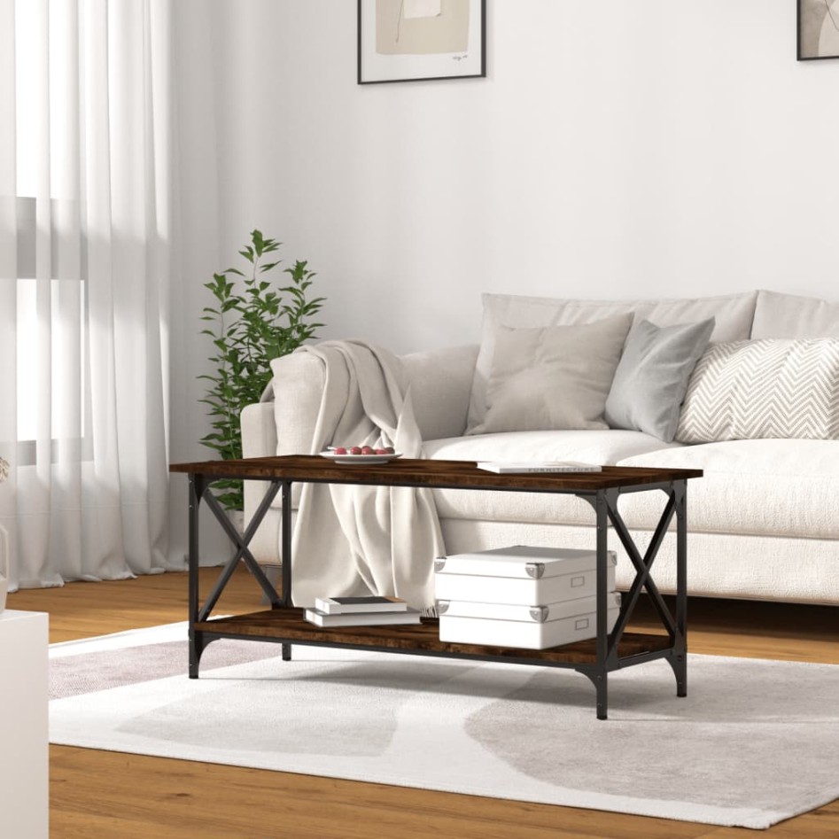 Mesa de centro madera y hierro roble ahumado 100x45x45