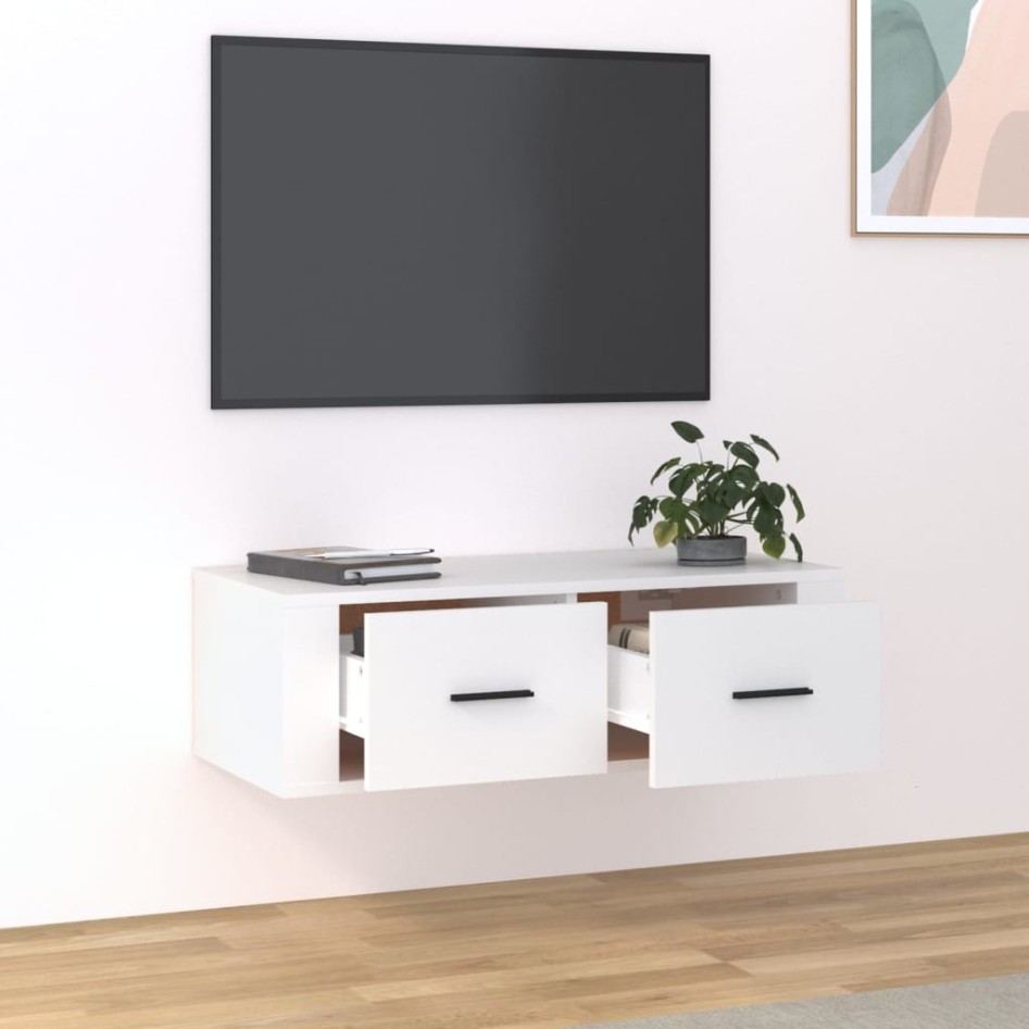 Mueble de TV colgante madera contrachapada blanco 80x36x25