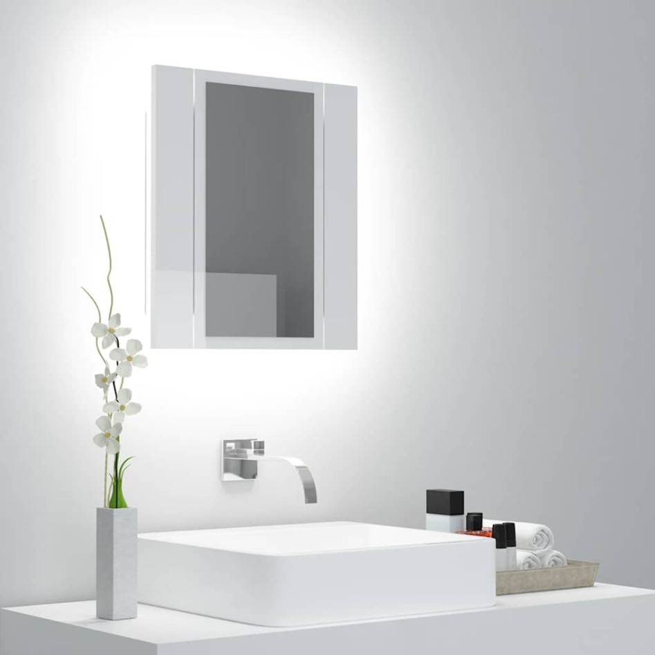 Armario espejo de baño LED acrílico blanco brillo 40x12x45
