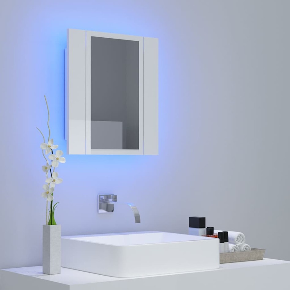 Armario espejo de baño LED acrílico blanco brillo 40x12x45