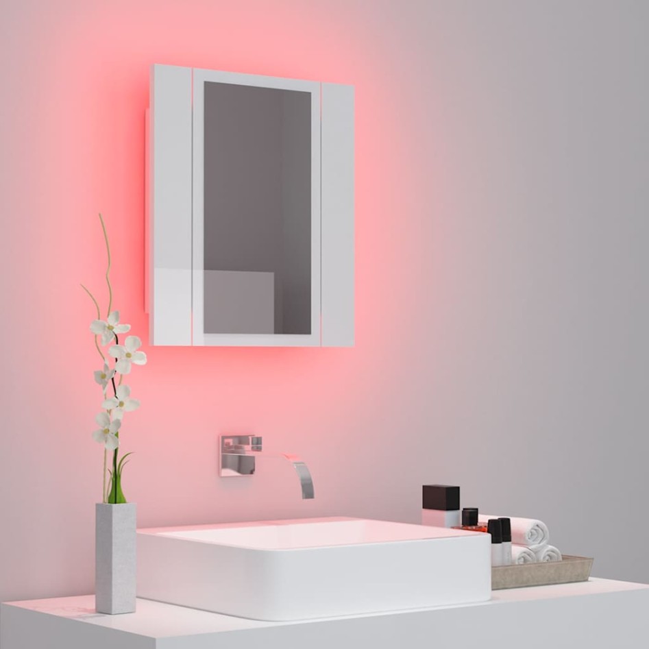 Armario espejo de baño LED acrílico blanco brillo 40x12x45
