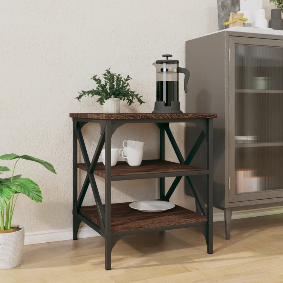 Mesa auxiliar madera contrachapada marrón roble 40x42x50