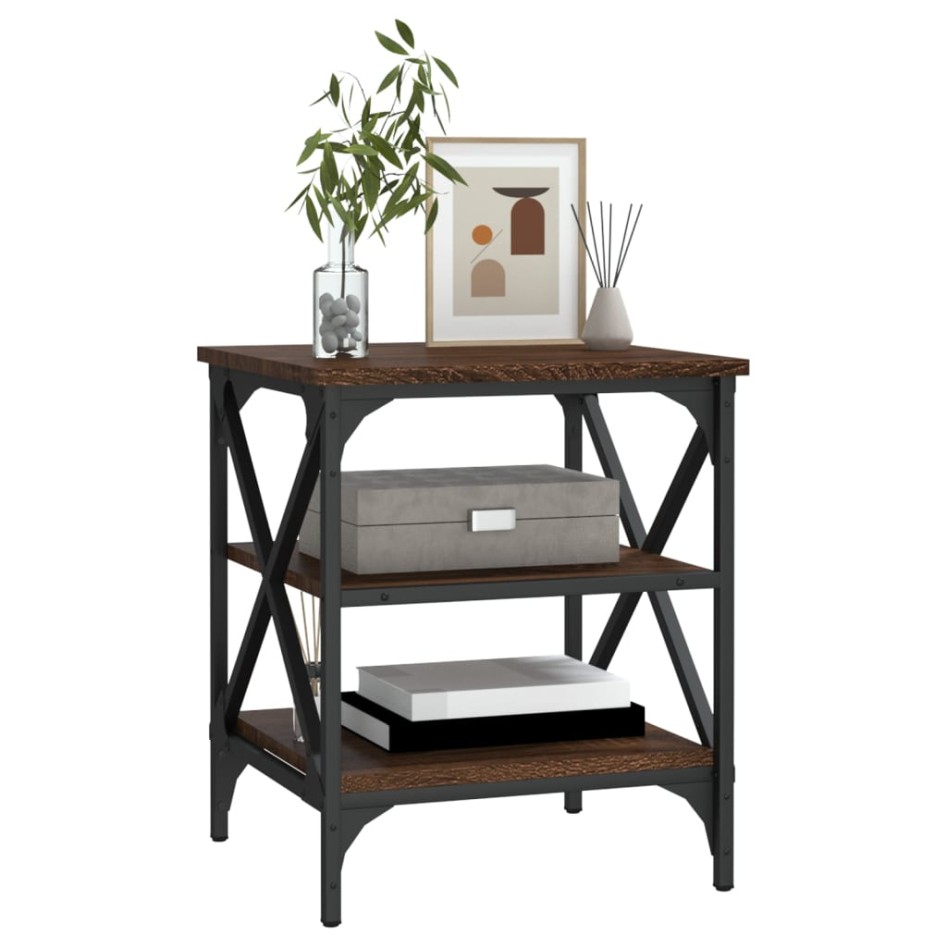 Mesa auxiliar madera contrachapada marrón roble 40x42x50