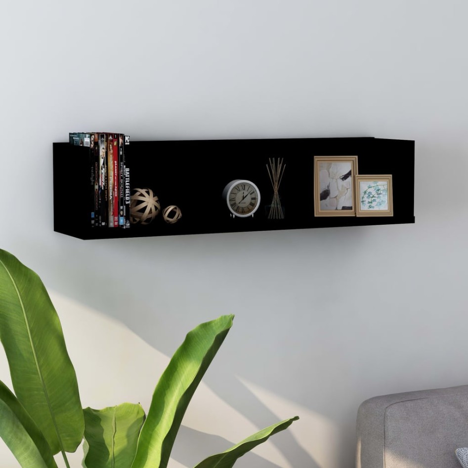 Estante de pared para CD madera contrachapada negro