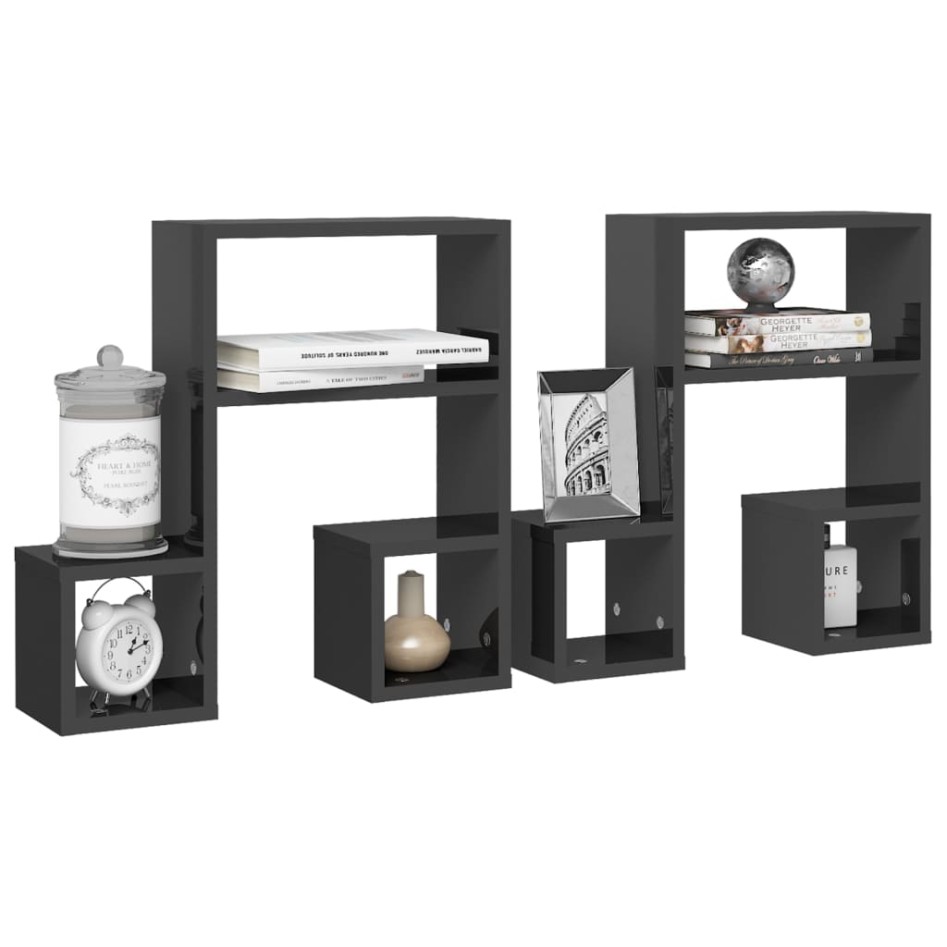 Estantes de pared 2 uds contrachapado gris brillante