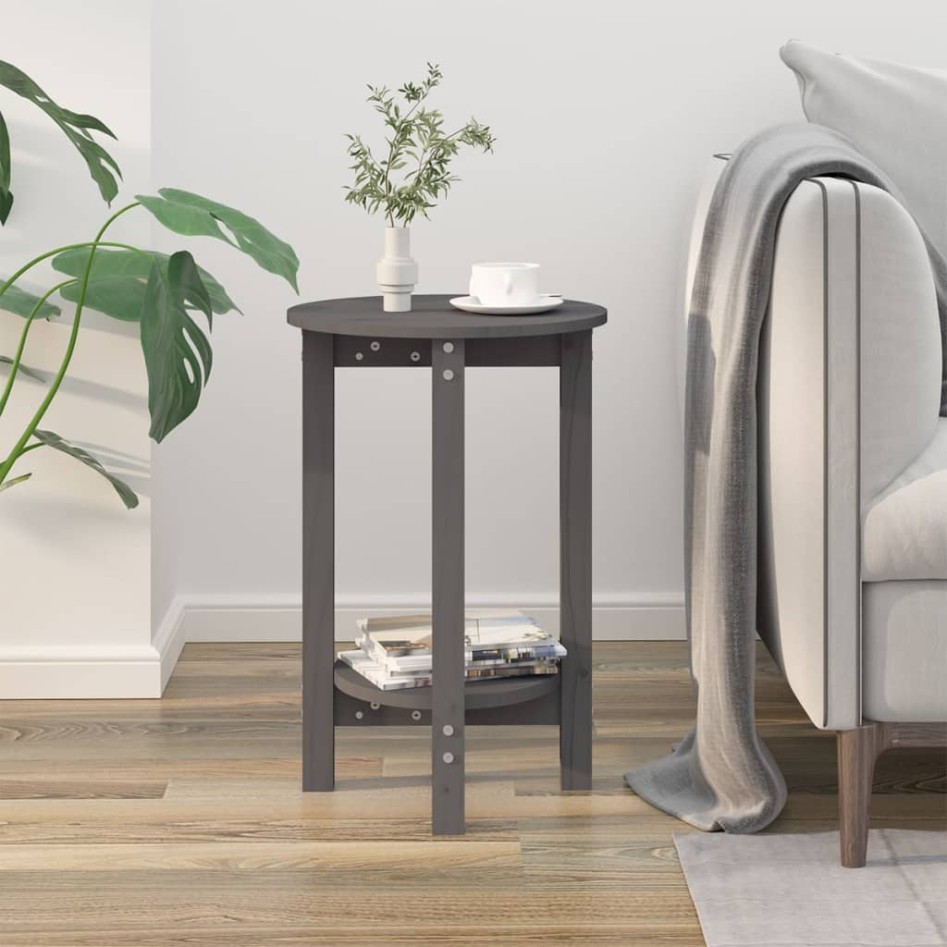 Mesa de centro de madera maciza de pino gris Ø40x60