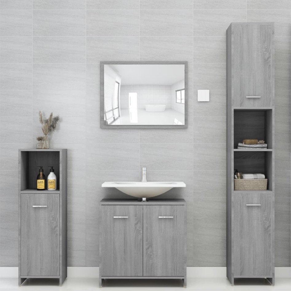 Armario de baño madera contrachapada gris Sonoma 30x30x95