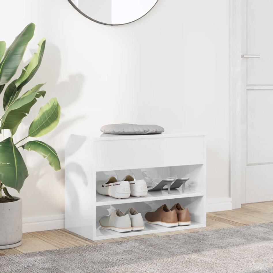 Banco zapatero madera contrachapada blanco brillante