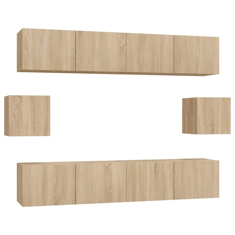 Set de muebles para TV 6 pzas madera contrachapada roble