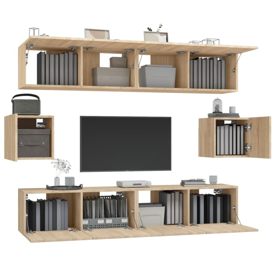 Set de muebles para TV 6 pzas madera contrachapada roble