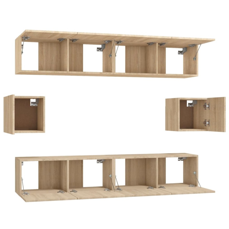 Set de muebles para TV 6 pzas madera contrachapada roble