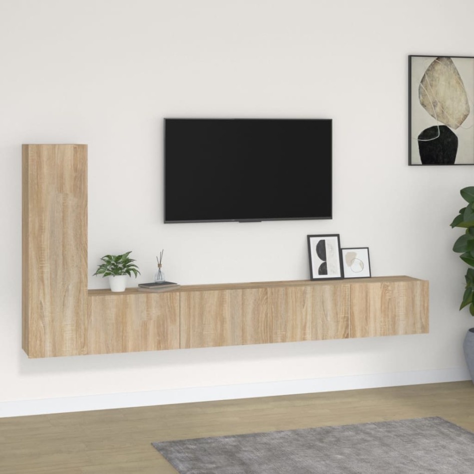 Set de muebles para TV 3 pzas madera contrachapada roble