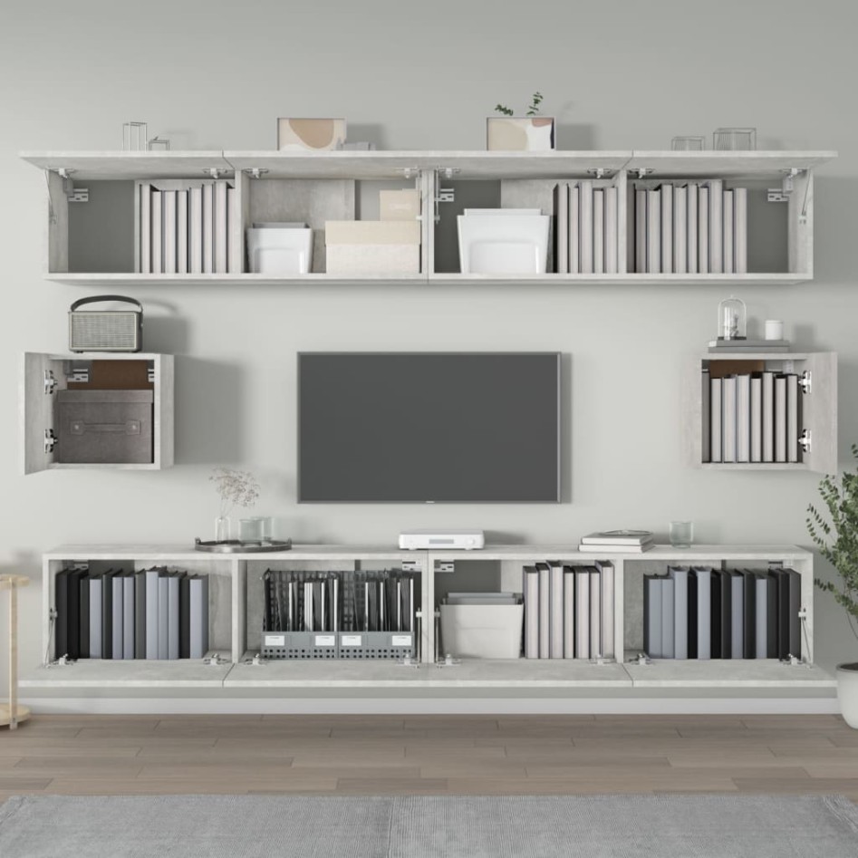 Set de muebles de TV 6 pzas madera contrachapada gris