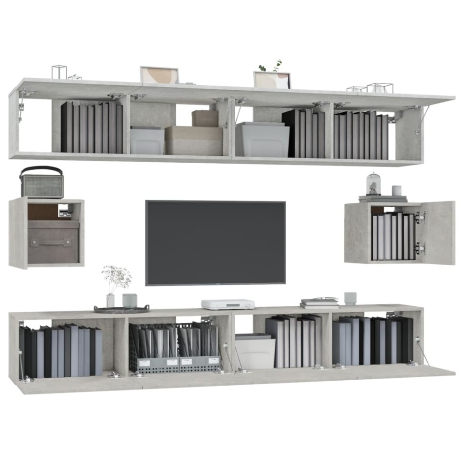 Set de muebles de TV 6 pzas madera contrachapada gris