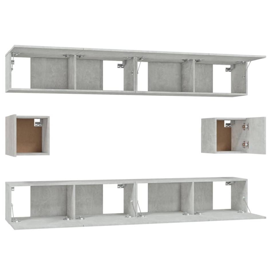 Set de muebles de TV 6 pzas madera contrachapada gris