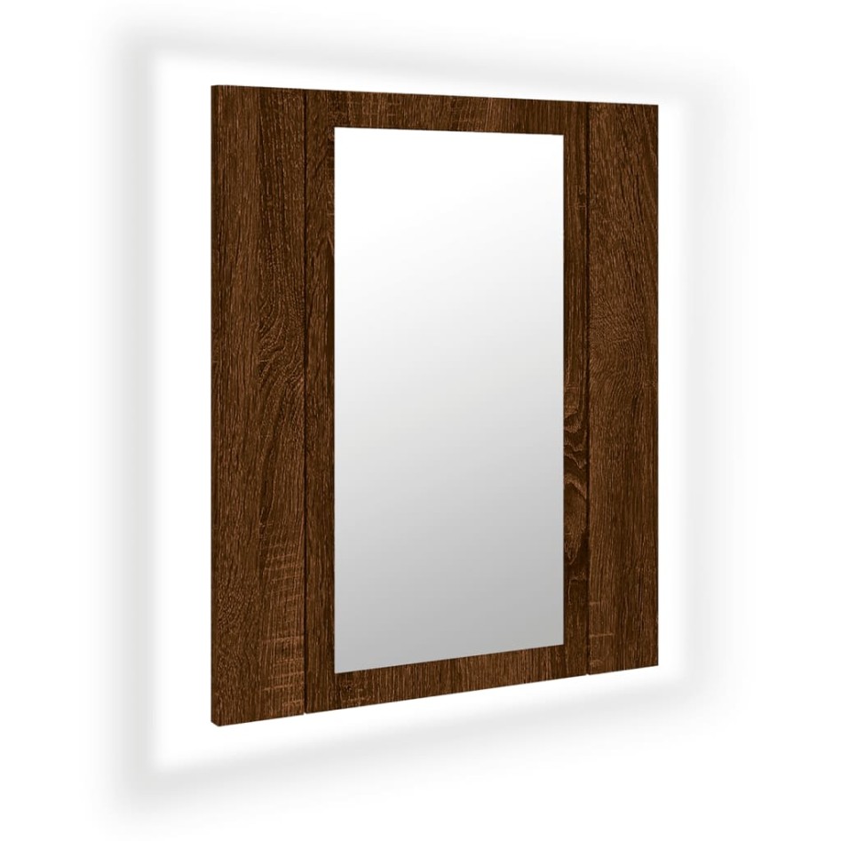 Armario de baño con espejo LED madera marrón roble 40x12x45