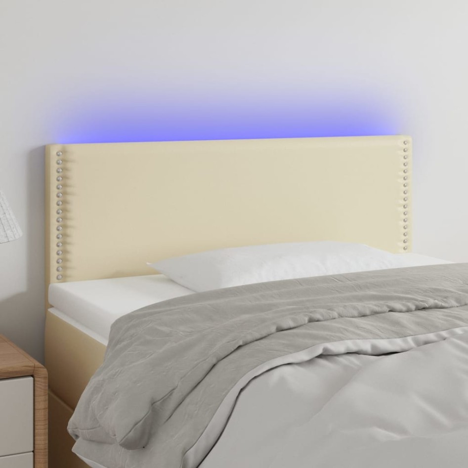 Cabecero con LED cuero sintético color crema 100x5x78/88