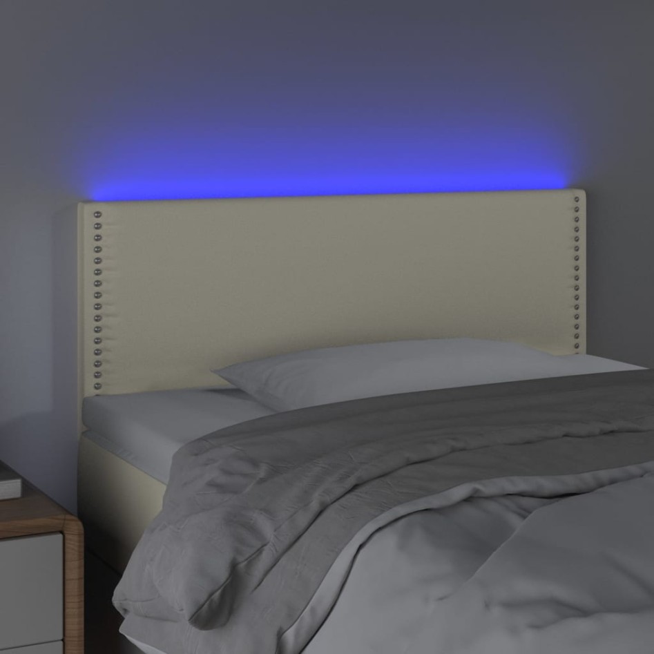 Cabecero con LED cuero sintético color crema 100x5x78/88