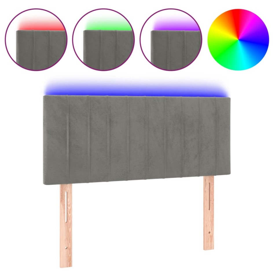 Cabecero con LED de terciopelo gris claro 80x5x78/88