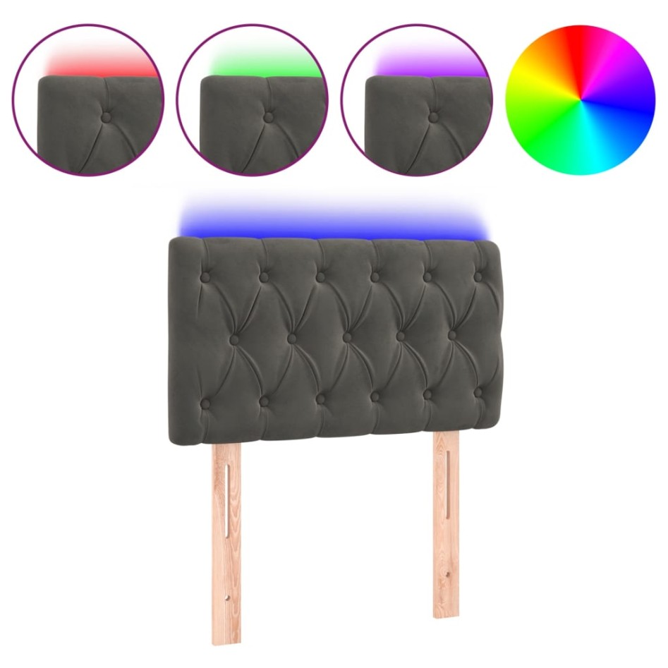 Cabecero con LED de terciopelo gris oscuro 80x7x78/88