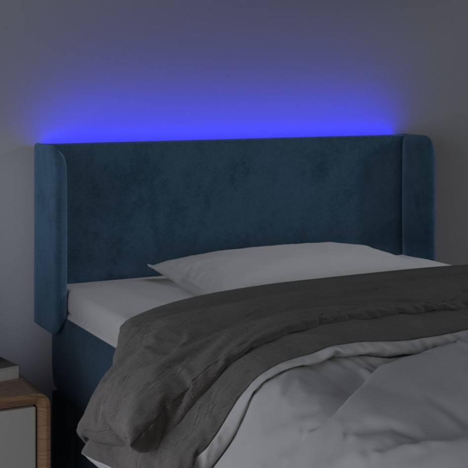 Cabecero con LED de terciopelo azul oscuro 83x16x78/88