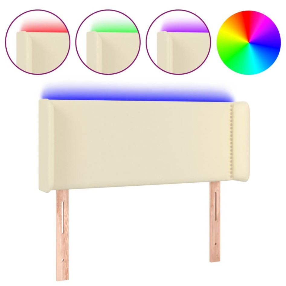 Cabecero con LED cuero sintético crema 103x16x78/88