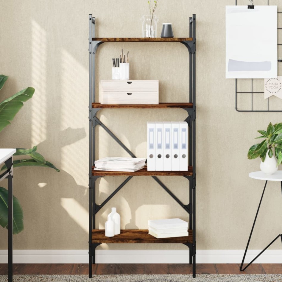 Librería de 4 estantes madera roble ahumado 56x31,5x138,5