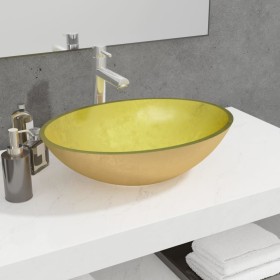 Lavabo de vidrio dorado 50x37x14