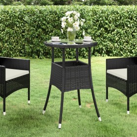 Mesa de jardín vidrio templado ratán sintético negro Ø60x75