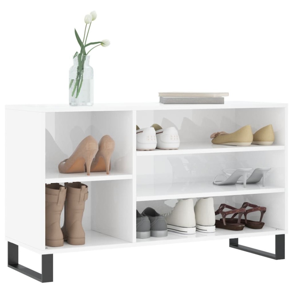 Mueble zapatero madera contrachapada blanco brillo 102x36x60