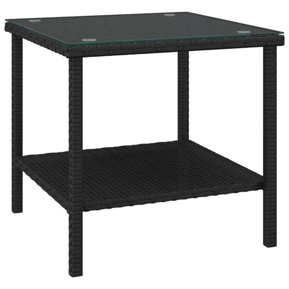 Mesa auxiliar vidrio templado ratán sintético negro 45x45x45