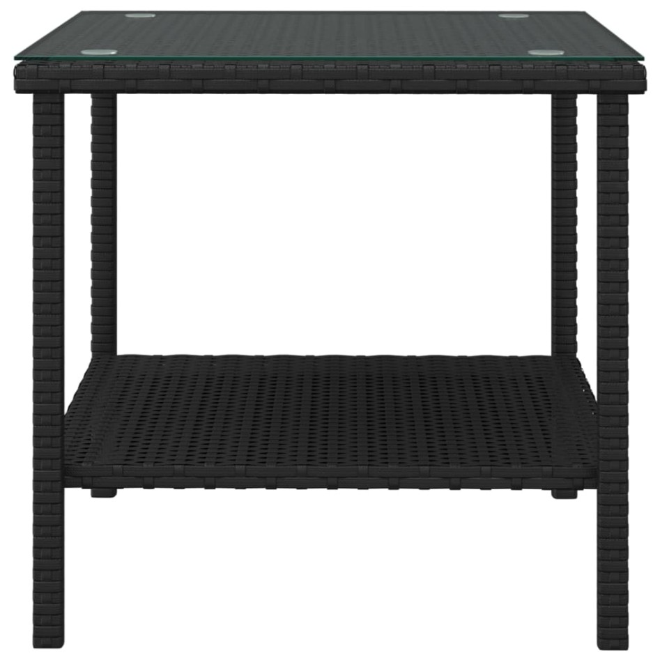 Mesa auxiliar vidrio templado ratán sintético negro 45x45x45