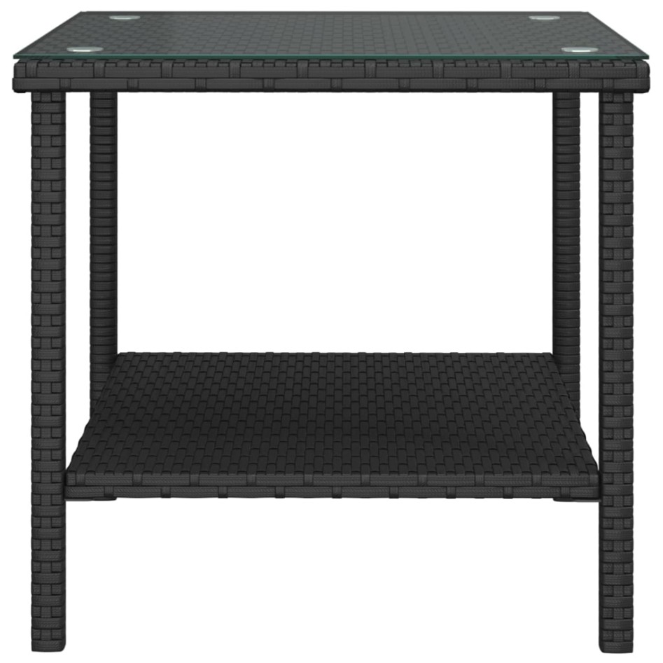 Mesa auxiliar vidrio templado ratán sintético negro 45x45x45
