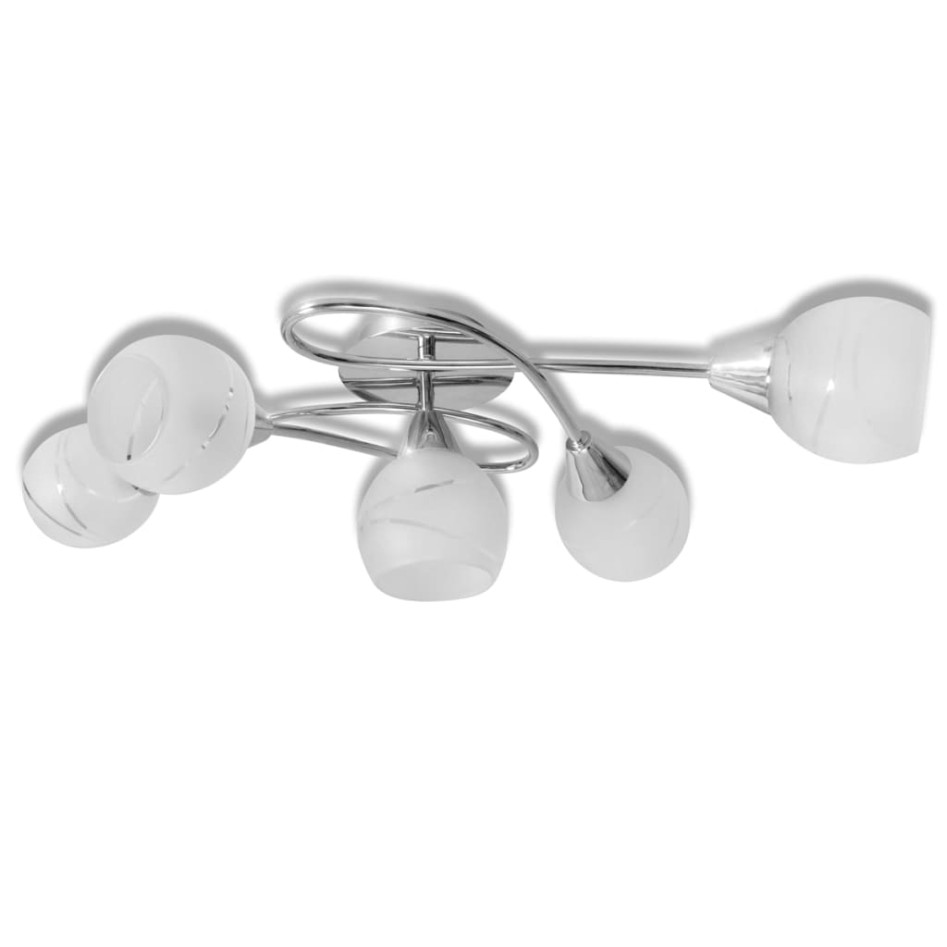 Lámpara de techo con pantallas de cristal para 5 bombillas