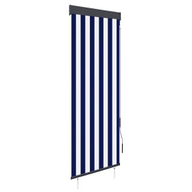 Estor enrollable de exterior azul y blanco 60x250