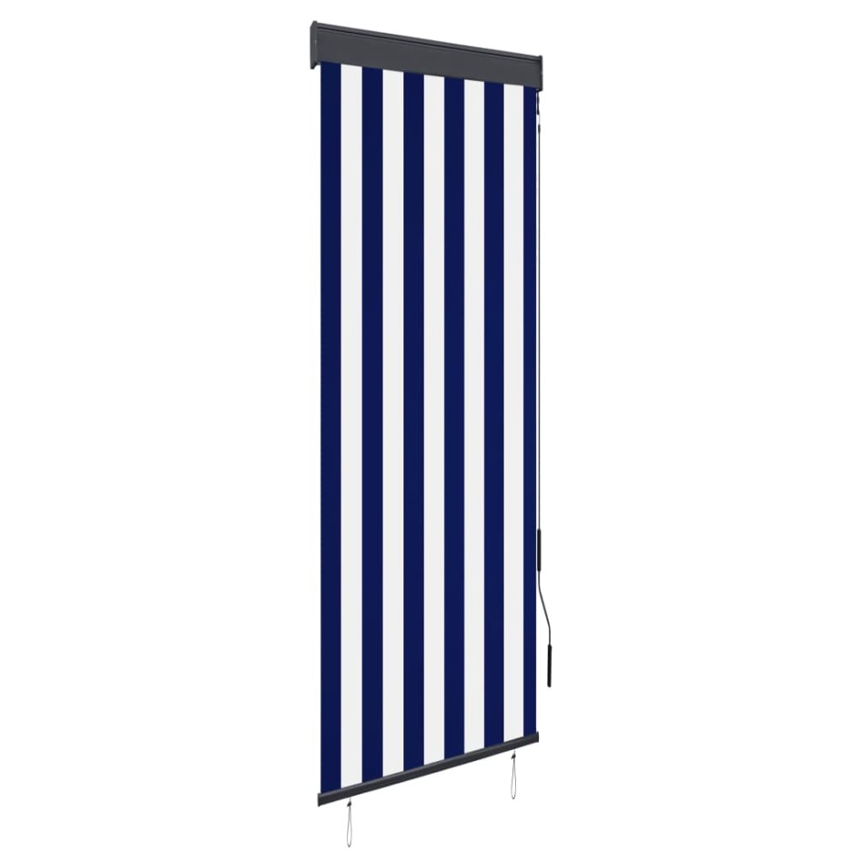 Estor enrollable de exterior azul y blanco 60x250