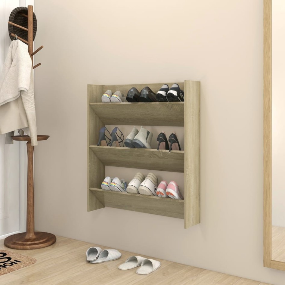 Zapatero de pared madera contrachapada roble Sonoma 80x18x90