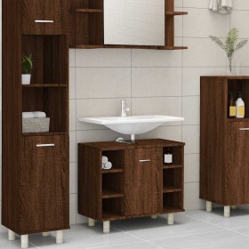 Armario de baño madera contrachapada marrón roble 60x32x53,5