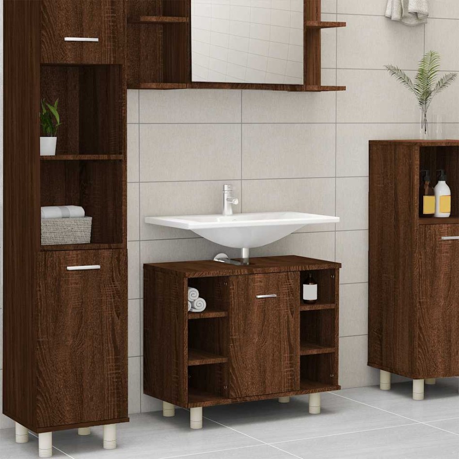 Armario de baño madera contrachapada marrón roble 60x32x53,5