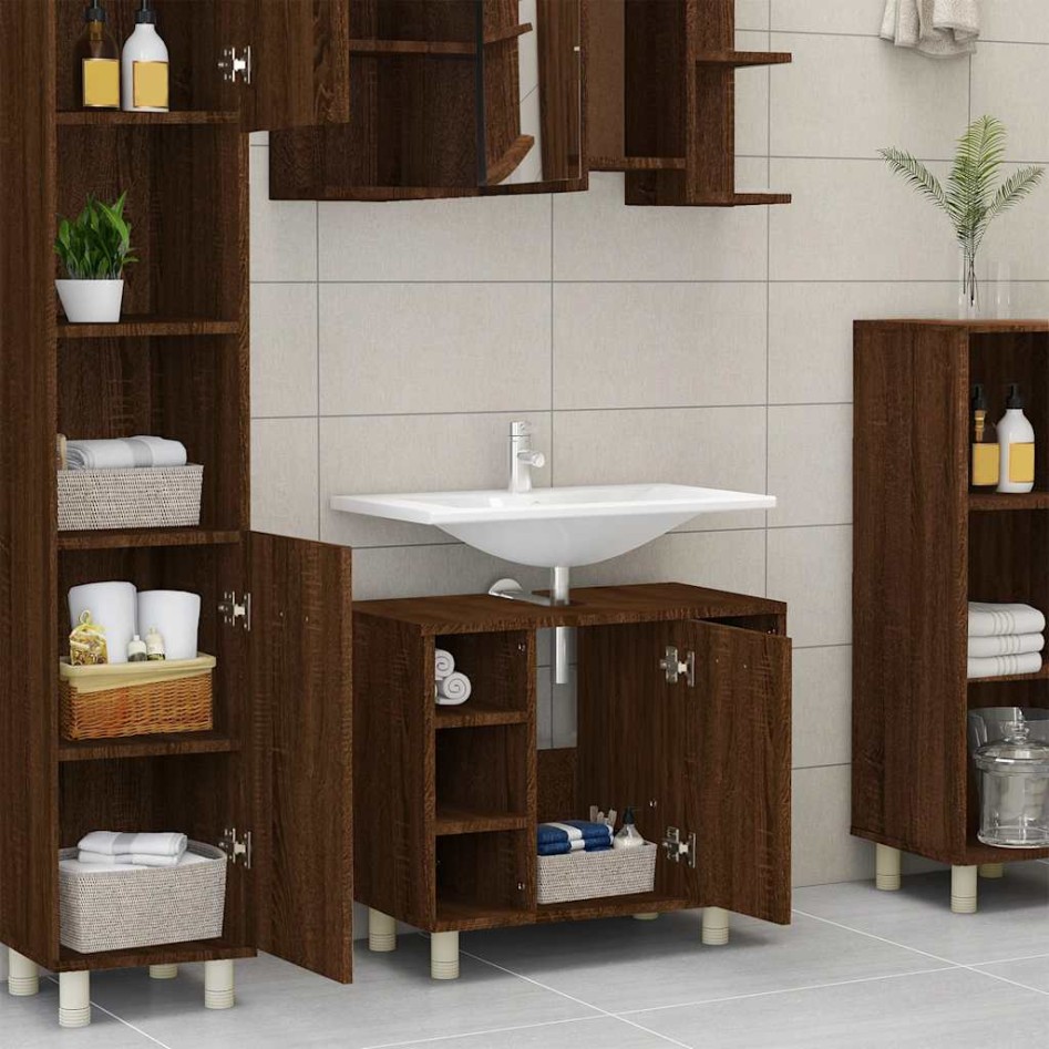 Armario de baño madera contrachapada marrón roble 60x32x53,5