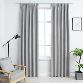 Cortinas opacas con ganchos 2 piezas gris 140x225