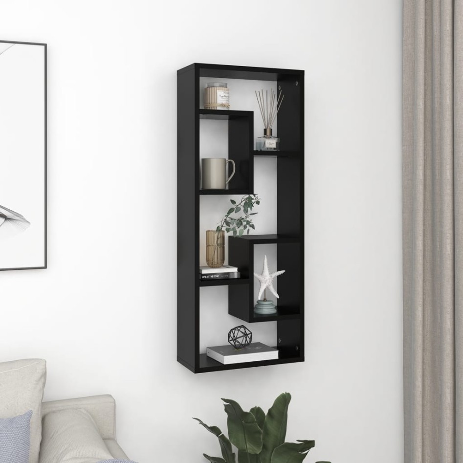 Estante de pared madera contrachapada negro 36x16x90